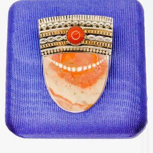 Vintage Sterling Silver Rhodochrosite Jasper SOUTHWESTERN Brooch Pendant Signed